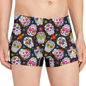 Sugar Skull Pattern Print Men's Boxer Briefs