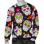Sugar Skull Pattern Print Men's Crewneck Sweatshirt GearFrost