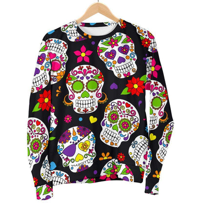 Sugar Skull Pattern Print Men's Crewneck Sweatshirt GearFrost