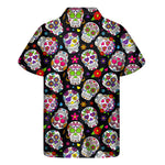 Sugar Skull Pattern Print Men's Short Sleeve Shirt