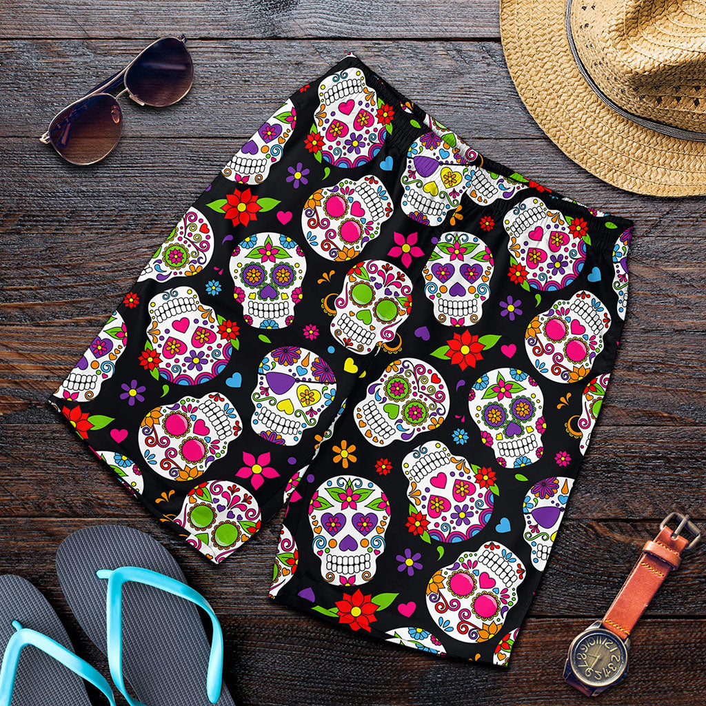 Sugar Skull Pattern Print Men's Shorts