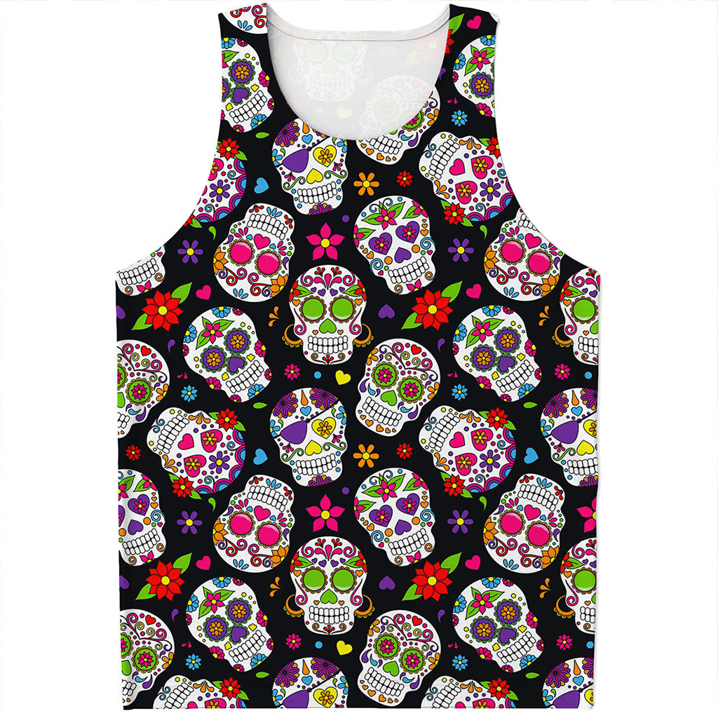 Sugar Skull Pattern Print Men's Tank Top