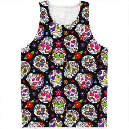 Sugar Skull Pattern Print Men's Tank Top