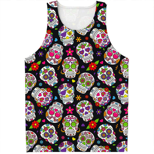 Sugar Skull Pattern Print Men's Tank Top