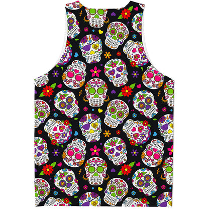 Sugar Skull Pattern Print Men's Tank Top