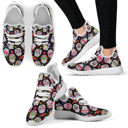 Sugar Skull Pattern Print Mesh Knit Shoes GearFrost