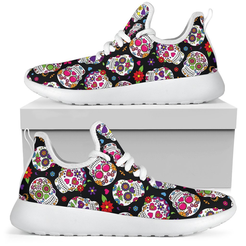 Sugar Skull Pattern Print Mesh Knit Shoes GearFrost