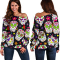Sugar Skull Pattern Print Off The Shoulder Sweatshirt