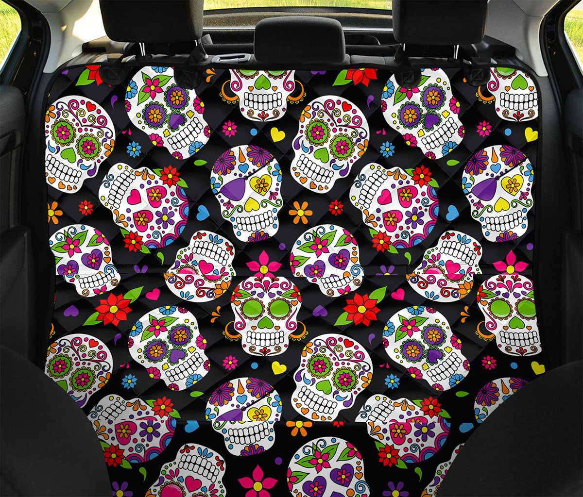 Sugar Skull Pattern Print Pet Car Back Seat Cover