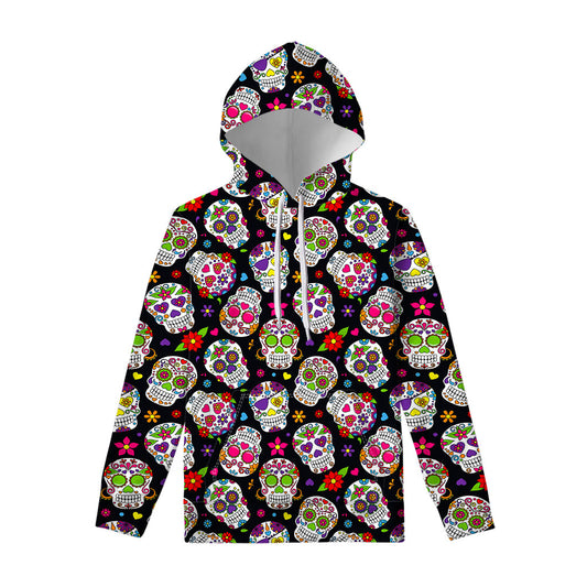 Sugar Skull Pattern Print Pullover Hoodie
