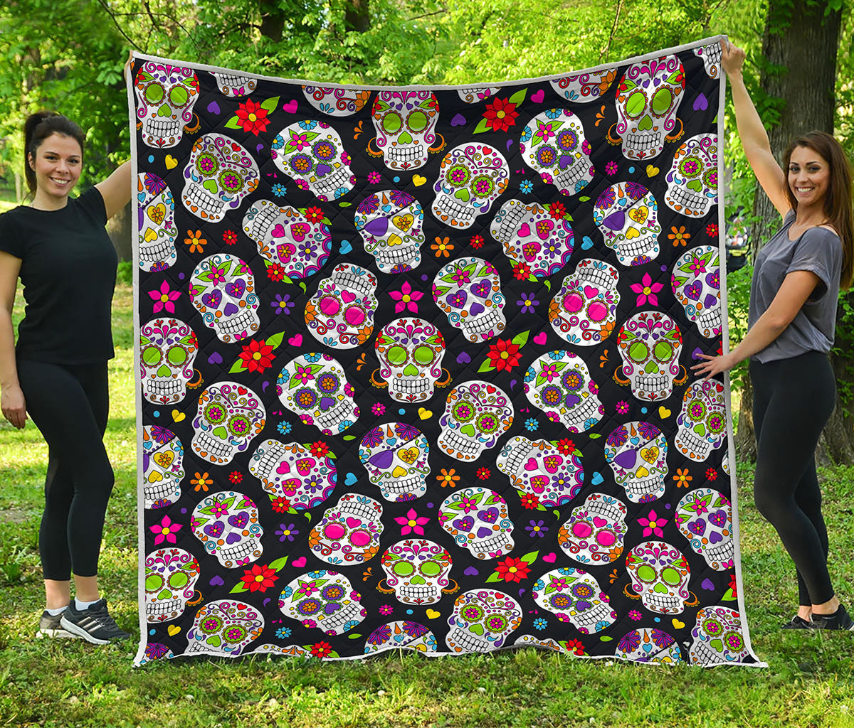Sugar Skull Pattern Print Quilt