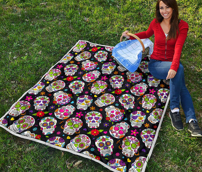 Sugar Skull Pattern Print Quilt