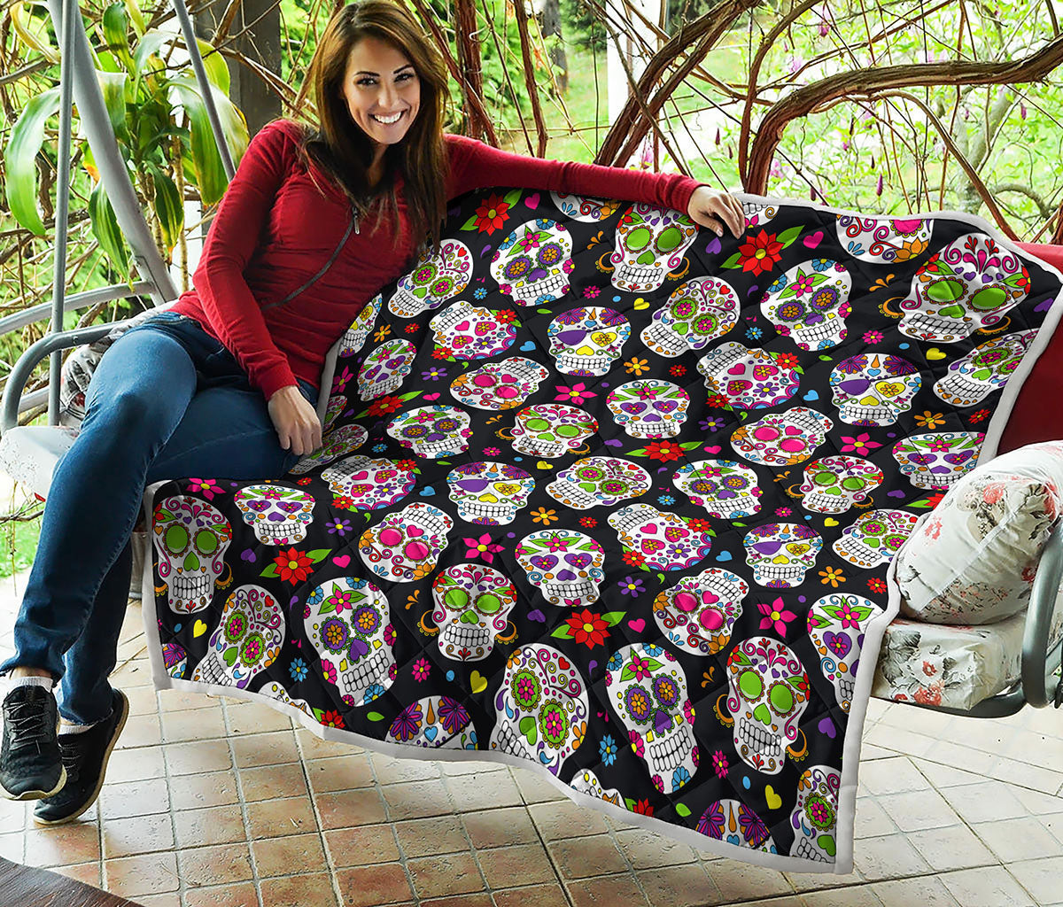 Sugar Skull Pattern Print Quilt