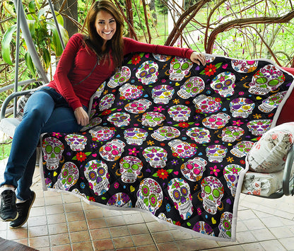 Sugar Skull Pattern Print Quilt