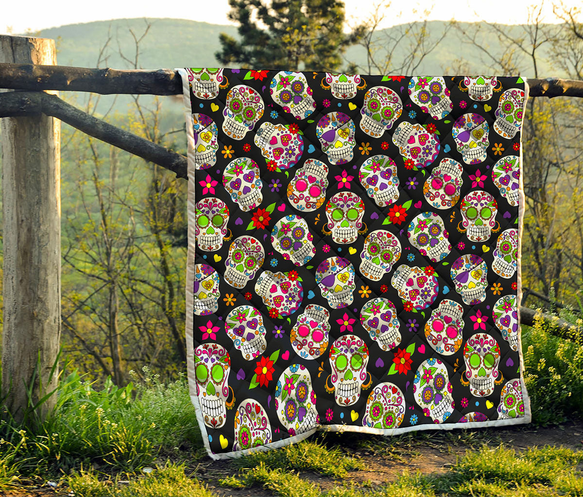 Sugar Skull Pattern Print Quilt