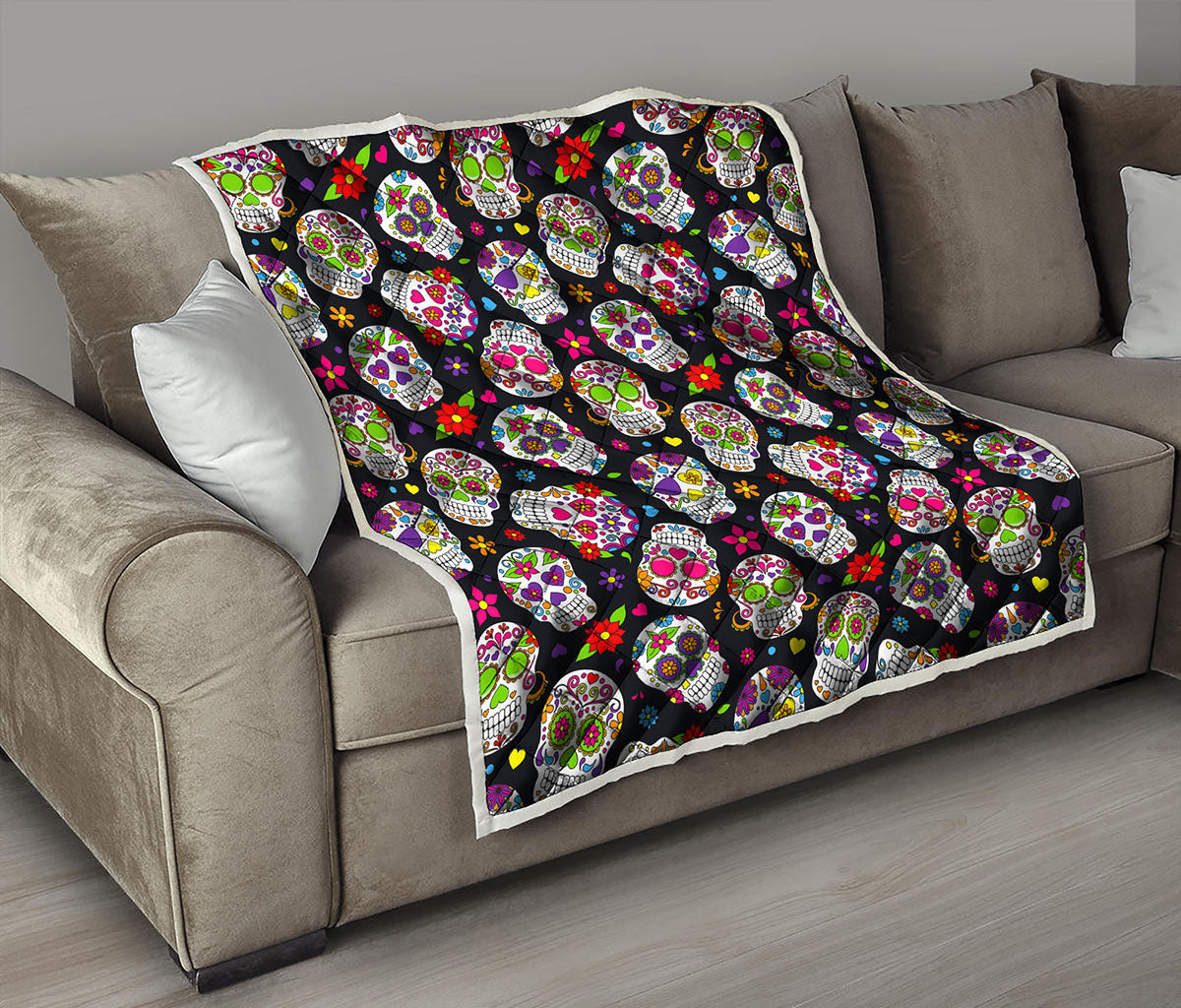 Sugar Skull Pattern Print Quilt