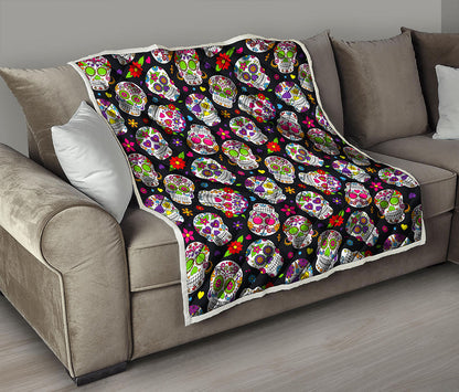 Sugar Skull Pattern Print Quilt