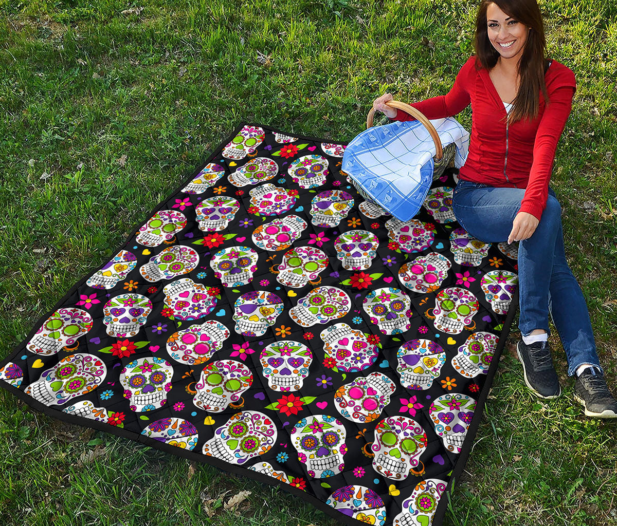 Sugar Skull Pattern Print Quilt