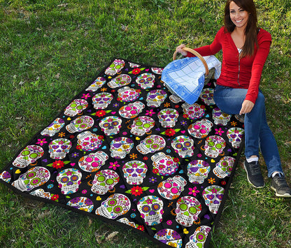 Sugar Skull Pattern Print Quilt