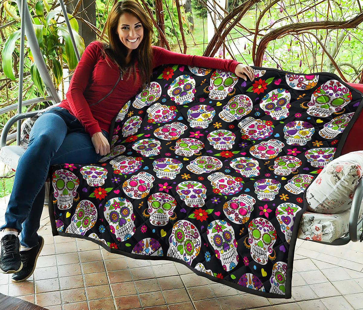 Sugar Skull Pattern Print Quilt