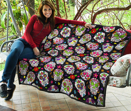 Sugar Skull Pattern Print Quilt