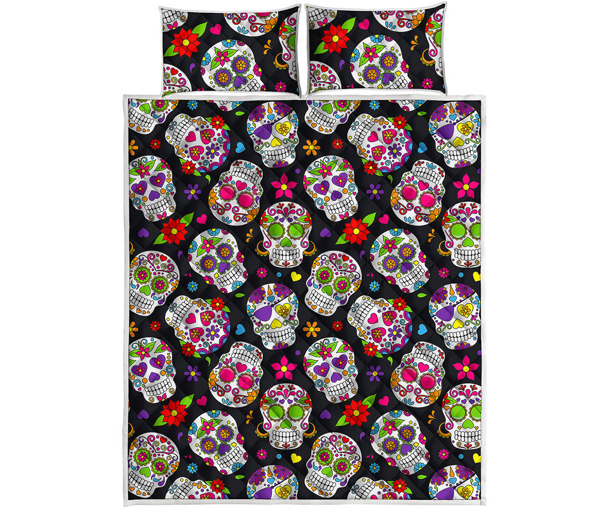 Sugar Skull Pattern Print Quilt Bed Set