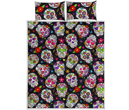 Sugar Skull Pattern Print Quilt Bed Set