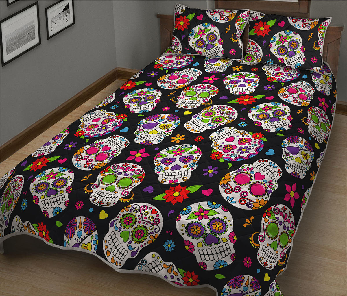 Sugar Skull Pattern Print Quilt Bed Set