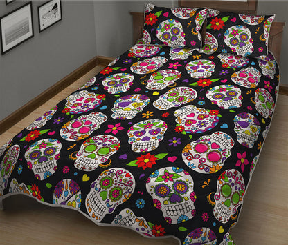 Sugar Skull Pattern Print Quilt Bed Set