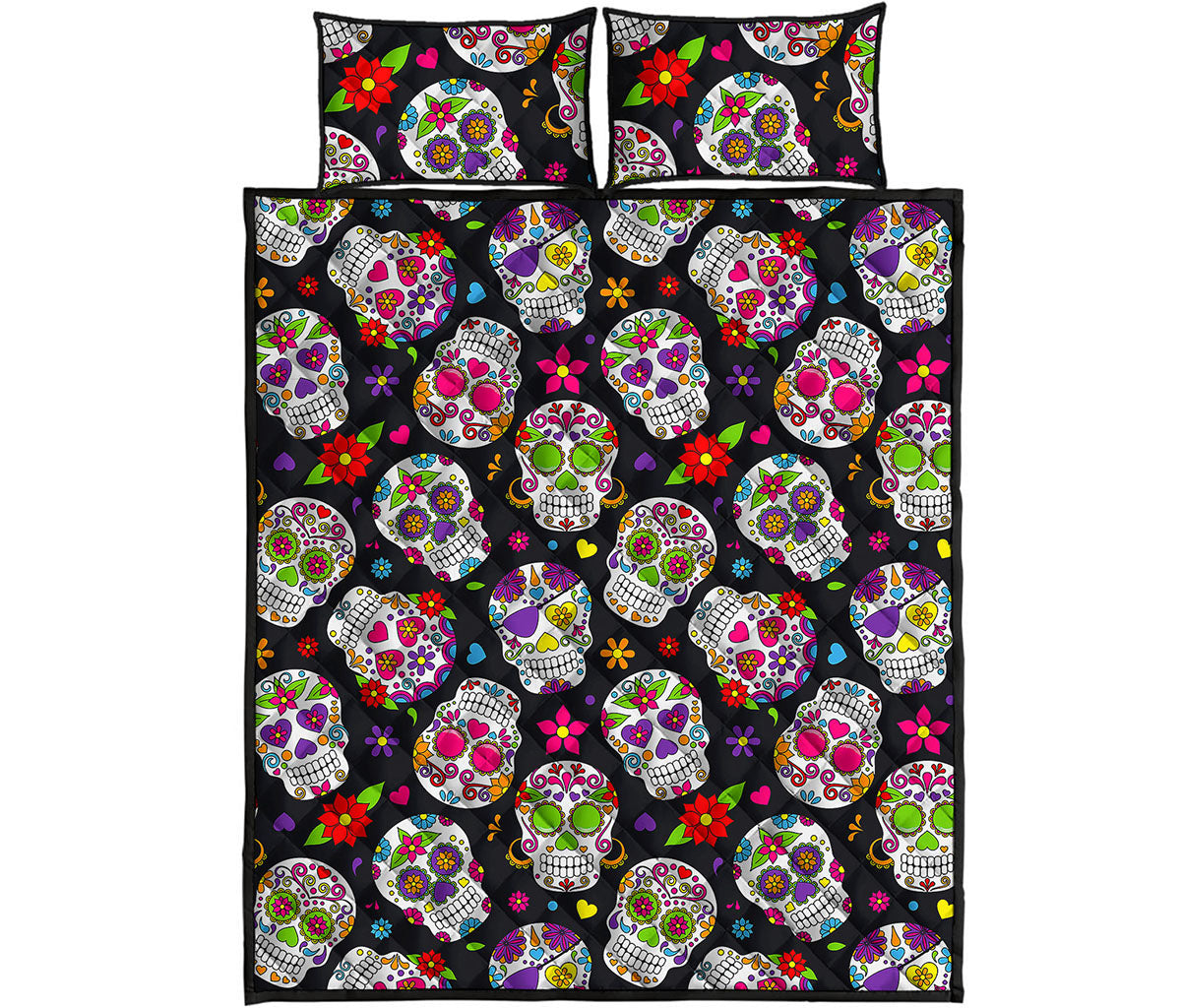 Sugar Skull Pattern Print Quilt Bed Set