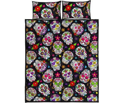 Sugar Skull Pattern Print Quilt Bed Set
