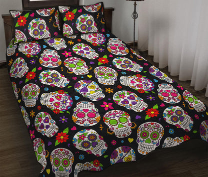 Sugar Skull Pattern Print Quilt Bed Set