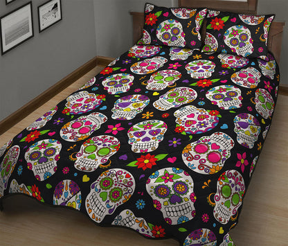 Sugar Skull Pattern Print Quilt Bed Set