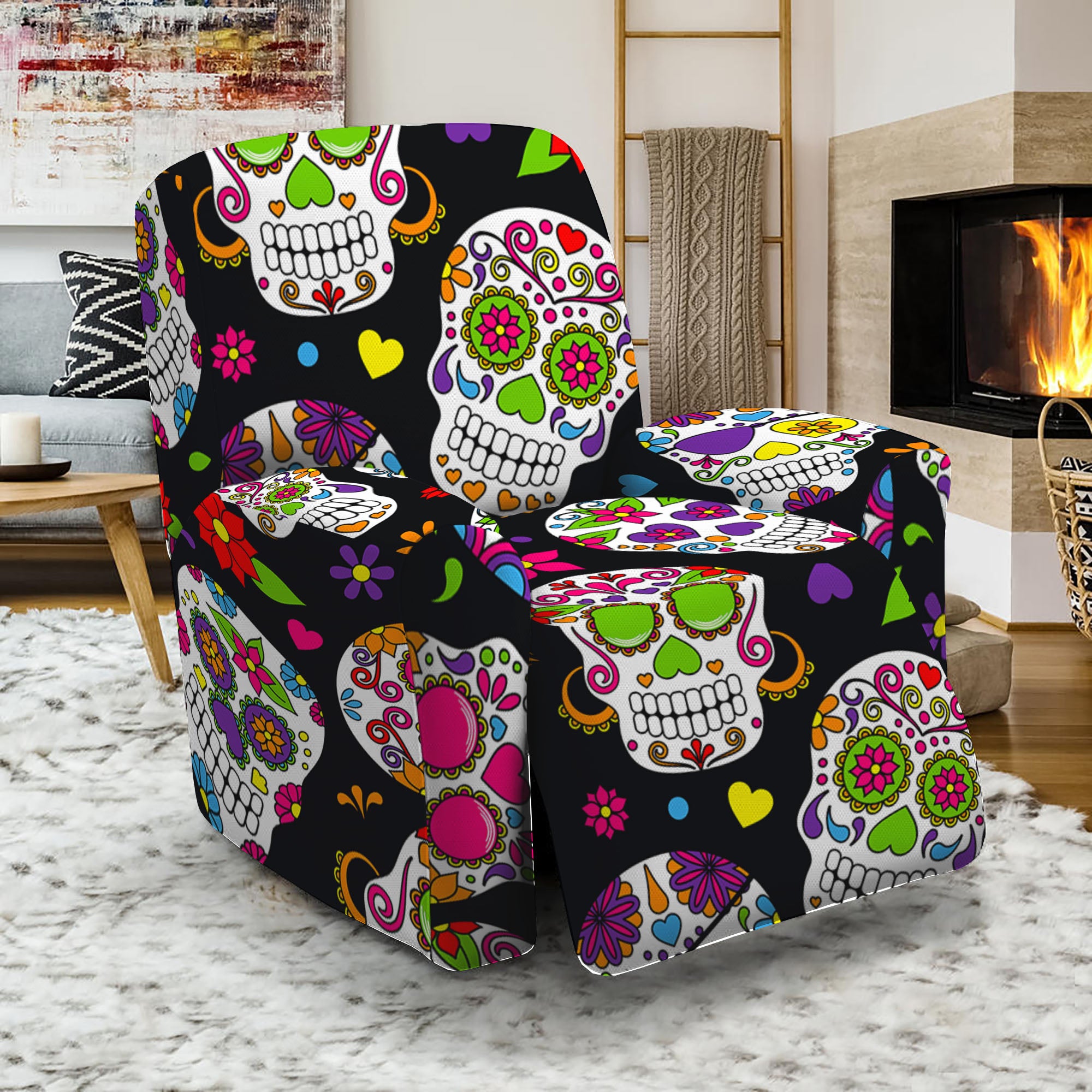 Sugar Skull Pattern Print Recliner Slipcover