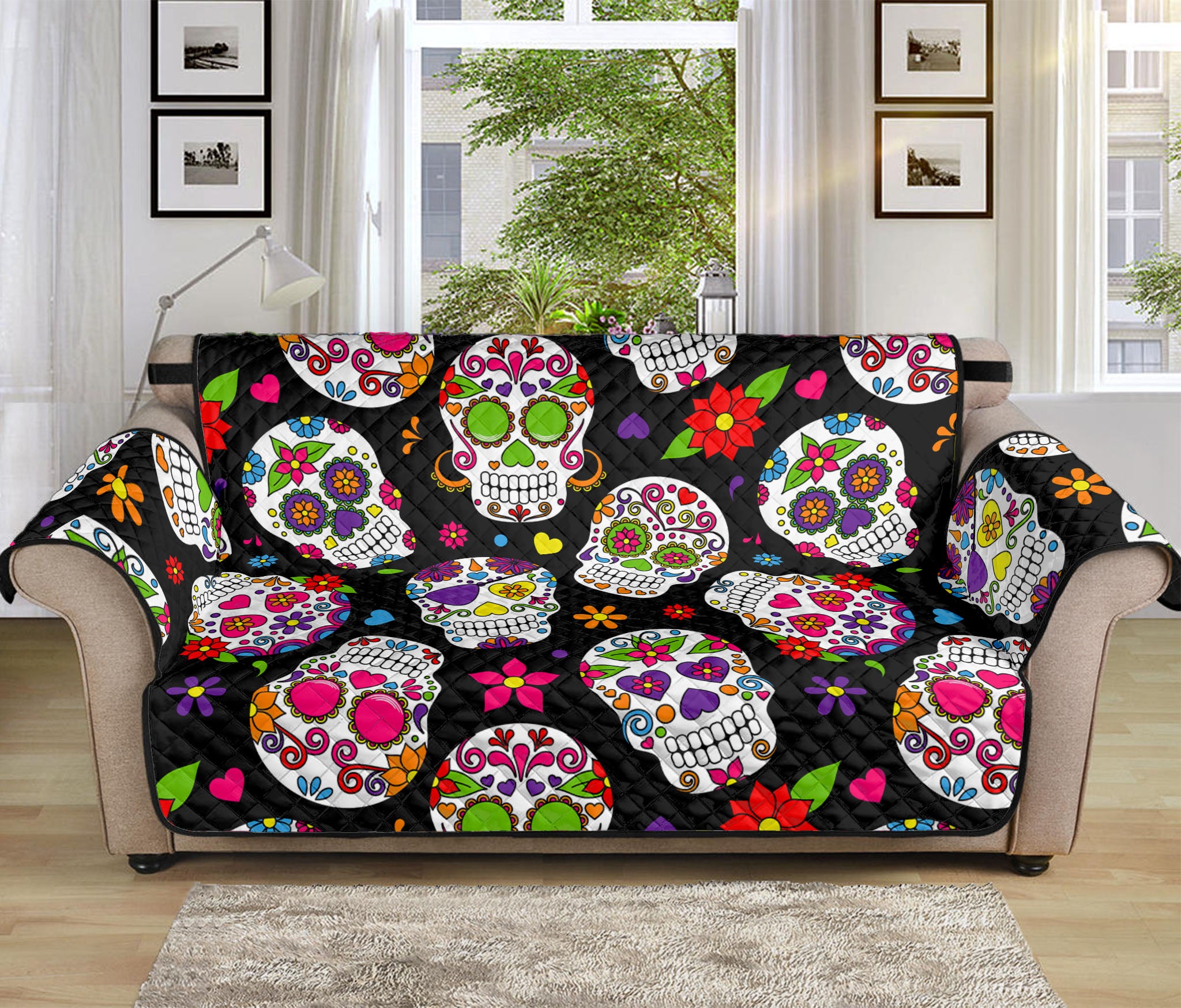 Sugar Skull Pattern Print Sofa Protector