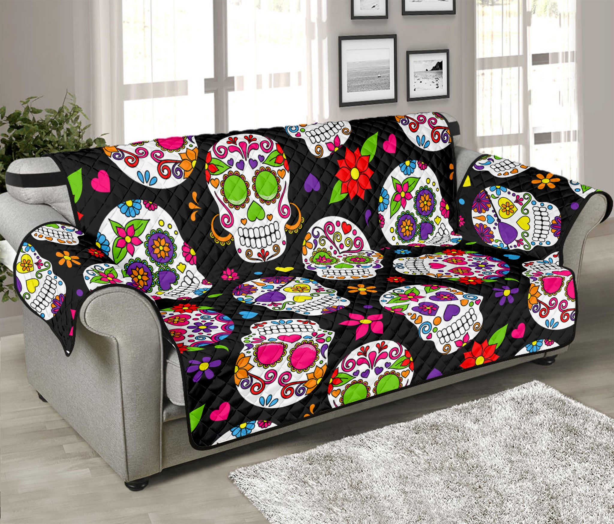 Sugar Skull Pattern Print Sofa Protector