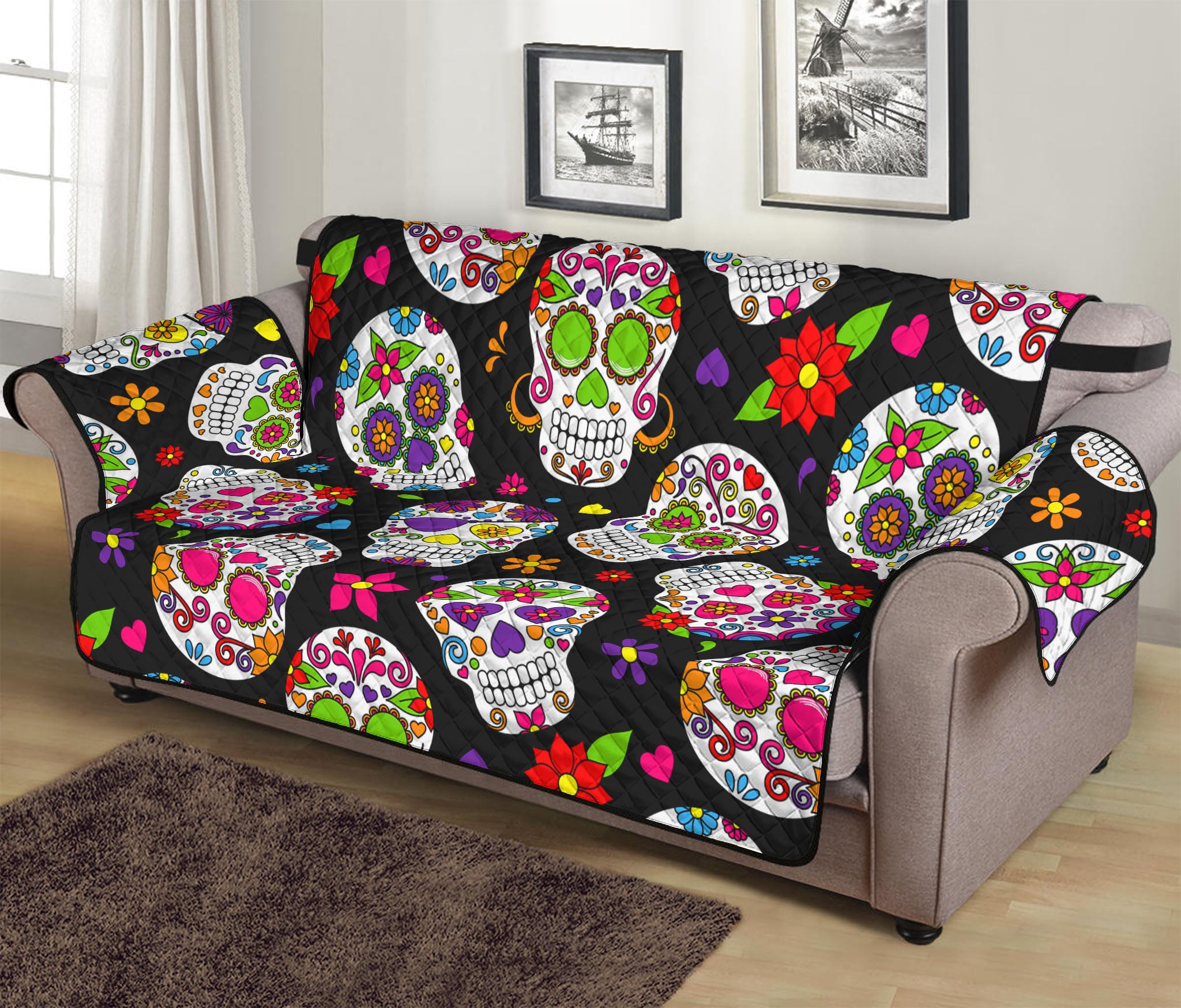 Sugar Skull Pattern Print Sofa Protector