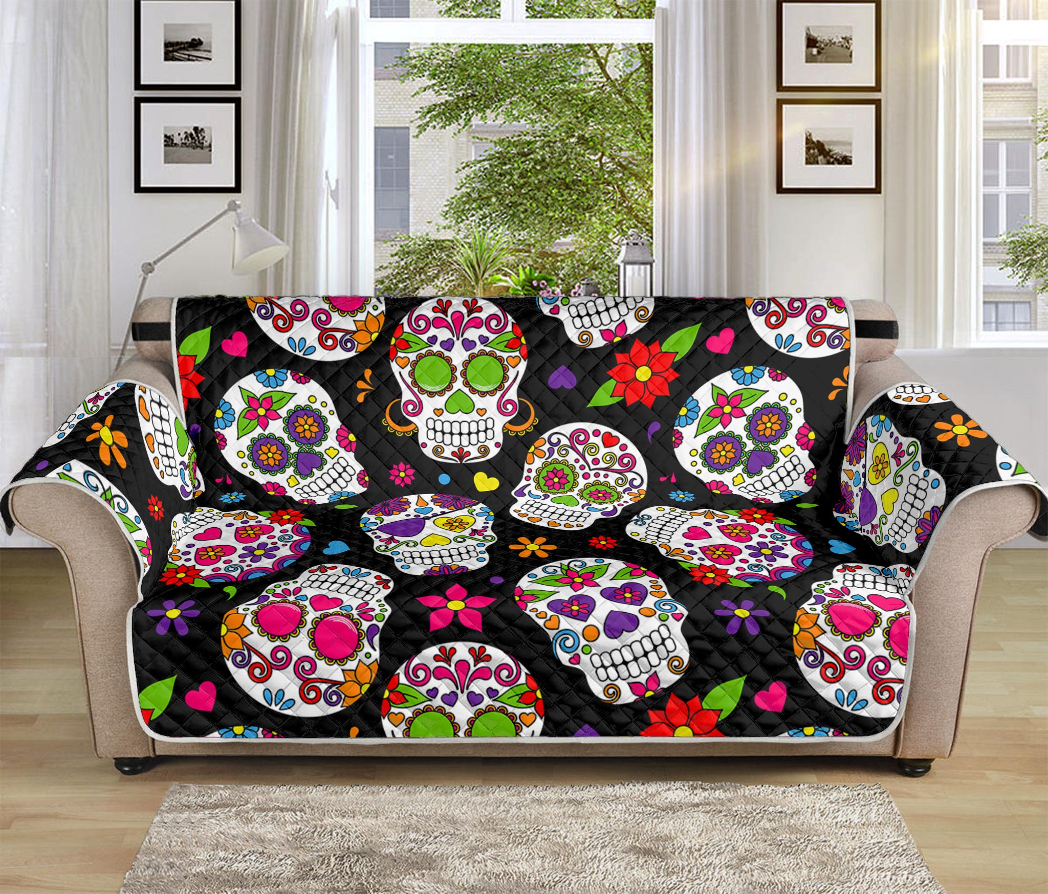 Sugar Skull Pattern Print Sofa Protector