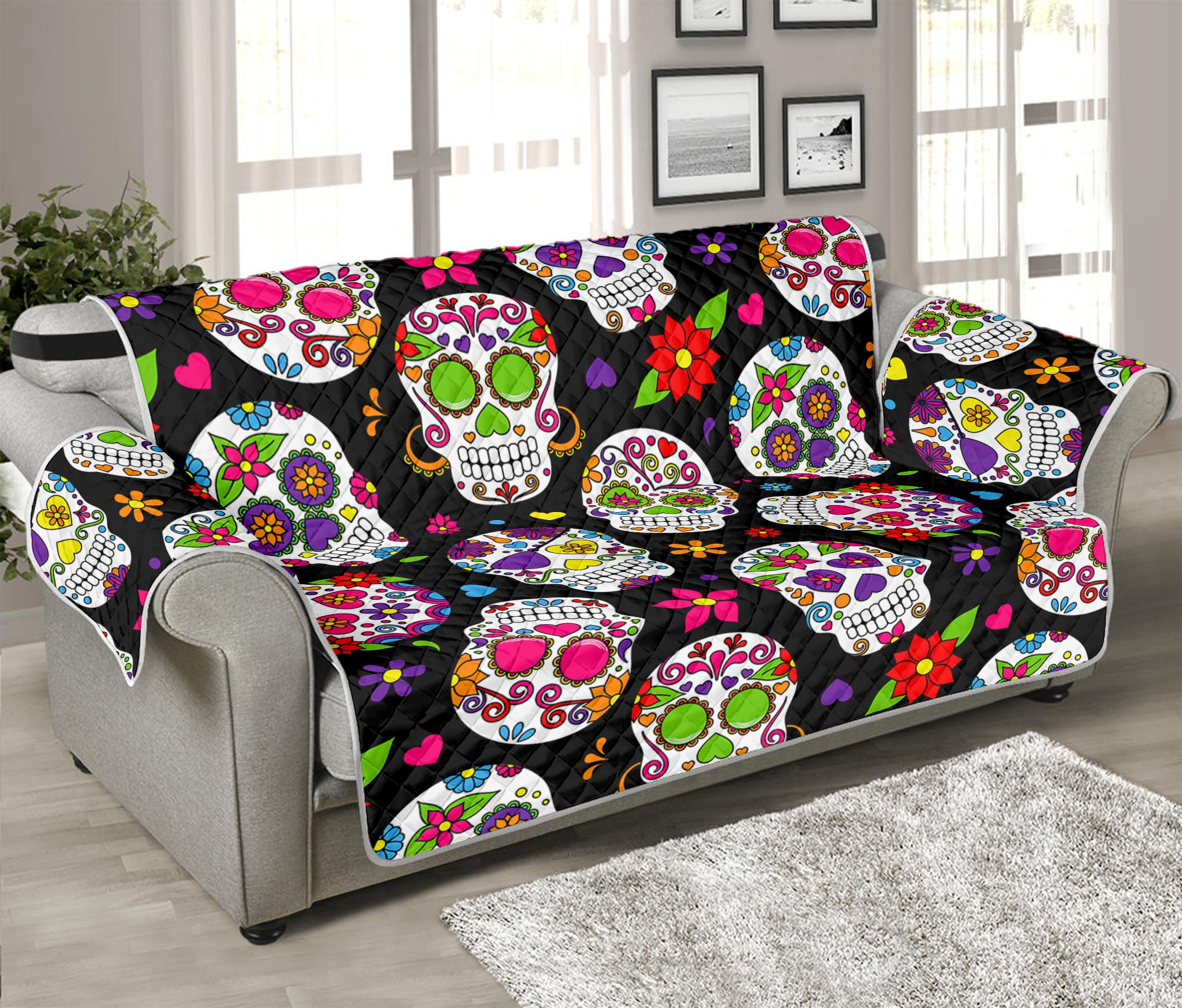 Sugar Skull Pattern Print Sofa Protector