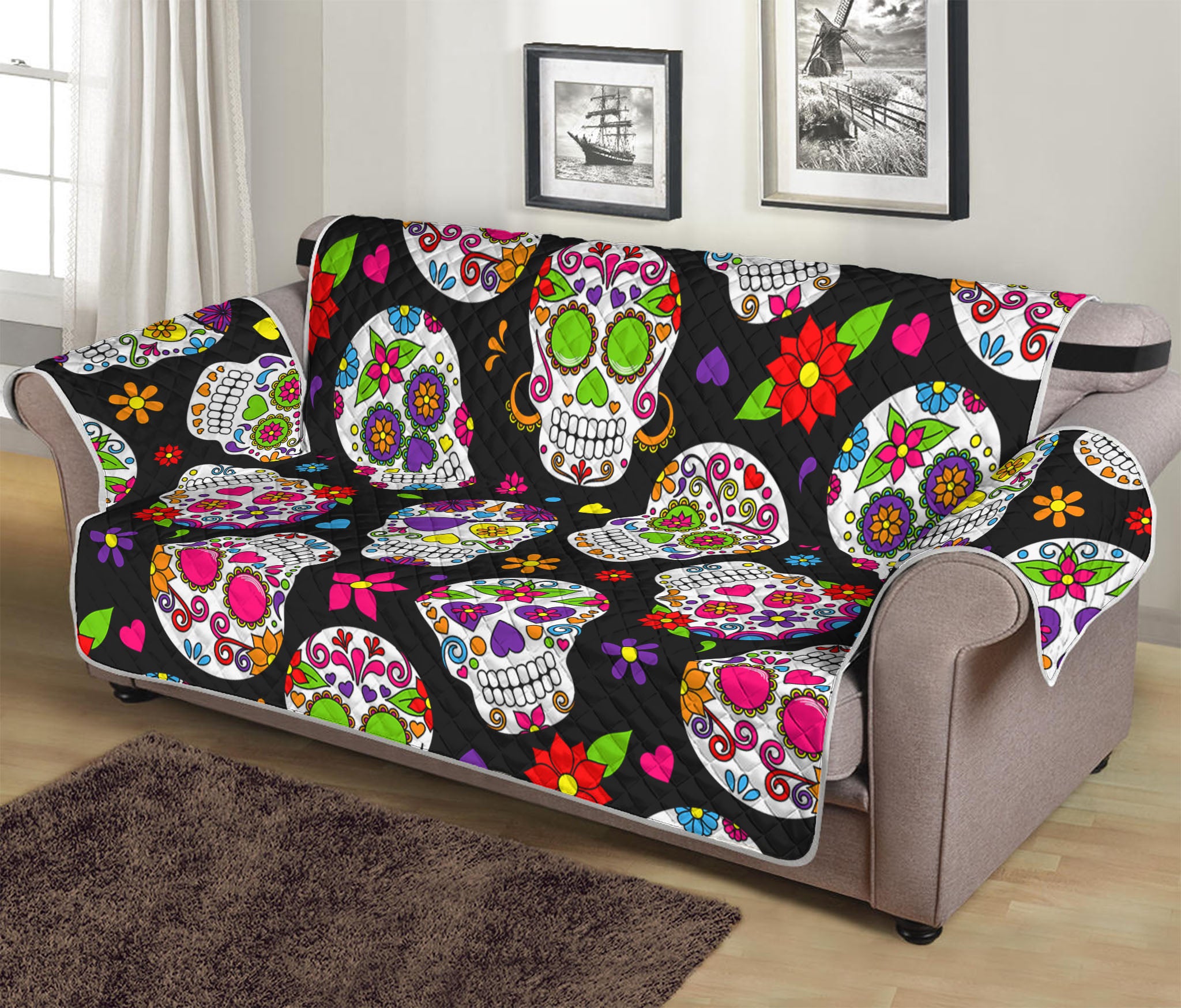 Sugar Skull Pattern Print Sofa Protector