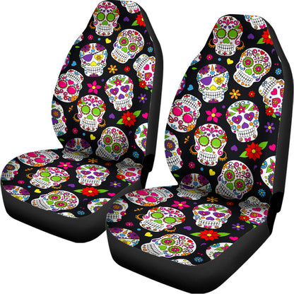 Sugar Skull Pattern Print Universal Fit Car Seat Covers