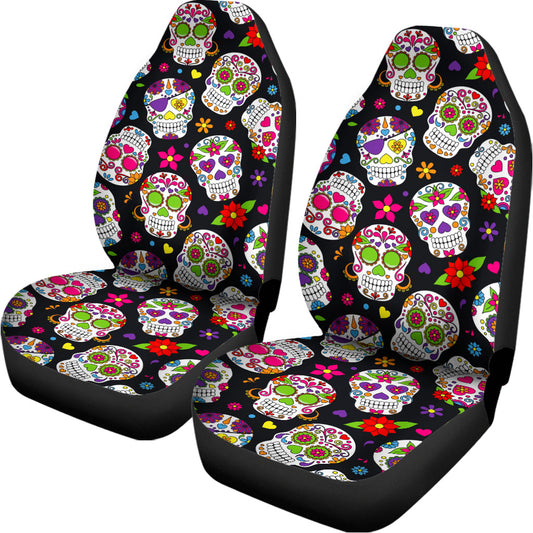 Sugar Skull Pattern Print Universal Fit Car Seat Covers