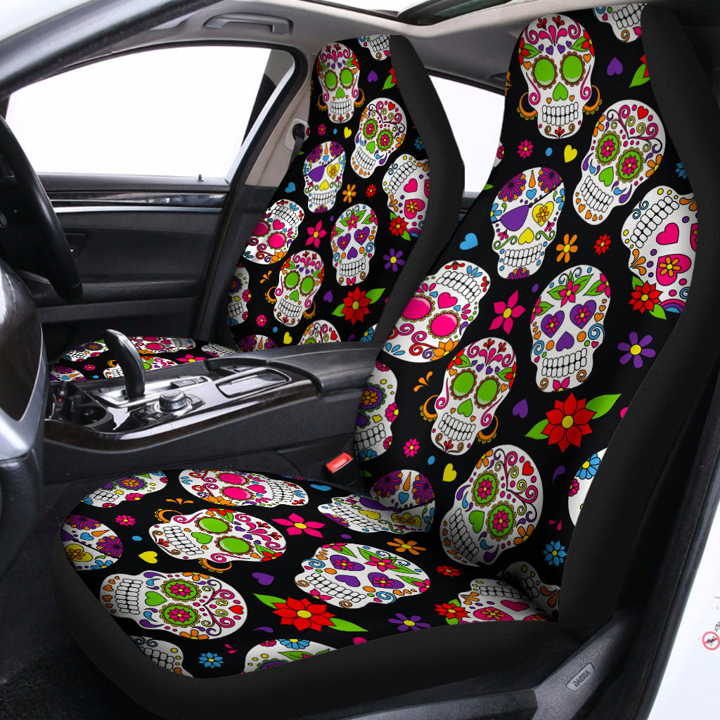 Sugar Skull Pattern Print Universal Fit Car Seat Covers