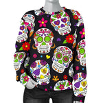 Sugar Skull Pattern Print Women's Crewneck Sweatshirt GearFrost