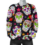 Sugar Skull Pattern Print Women's Crewneck Sweatshirt GearFrost