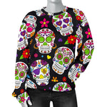 Sugar Skull Pattern Print Women's Crewneck Sweatshirt GearFrost