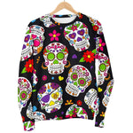 Sugar Skull Pattern Print Women's Crewneck Sweatshirt GearFrost