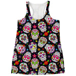 Sugar Skull Pattern Print Women's Racerback Tank Top