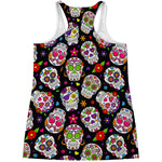 Sugar Skull Pattern Print Women's Racerback Tank Top