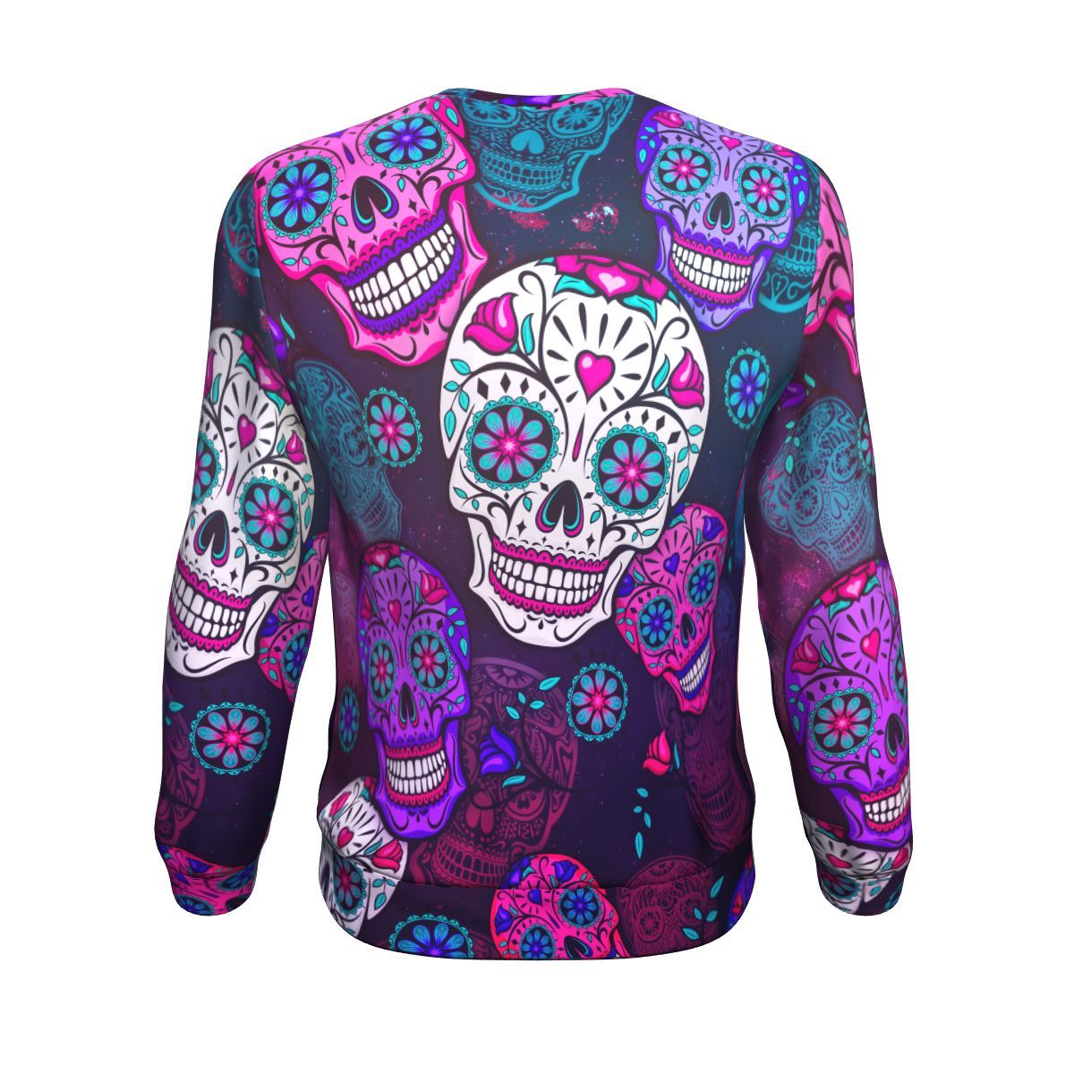 Sugar Skull Purple Teal Pattern Print Unisex Crewneck Sweatshirt GearFrost